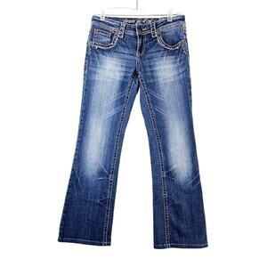 Grace In LA Jeans Women's 9/28 Bootcut Mid Rise Distressed‎ Embellished Stretch